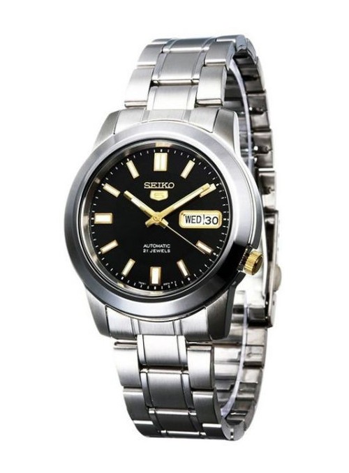 Seiko 5 Men's 21 Jewels Automatic Gold Tone Stainless Steel Analog Gold Dial Watch [SNKK38J1]