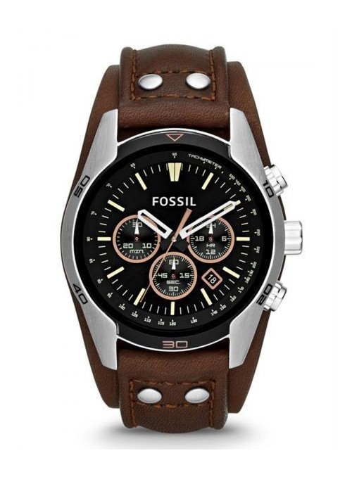 Fossil Coachman Men's Black Dial Leather Band Chronograph Watch - CH2891